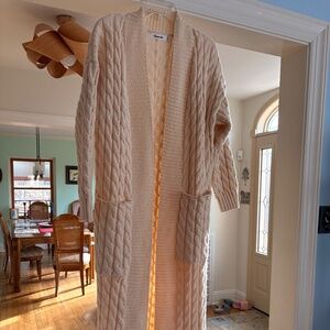 Caracilia Long Ivory Cream Cable Open Front Sweater Coat--Small